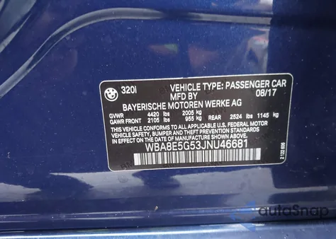 2018 BMW 320I xDrive из США, поврежденный, VIN WBA8E5G53JNU46681